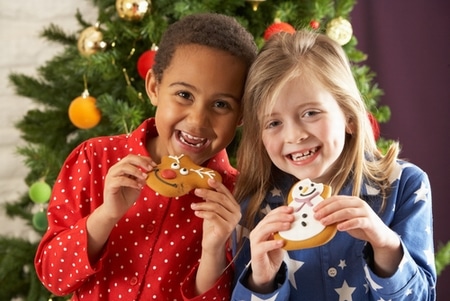 kids eating Christmas cookies