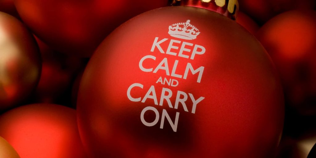 Keep Calm and Carry on logo in red Christmas ornament
