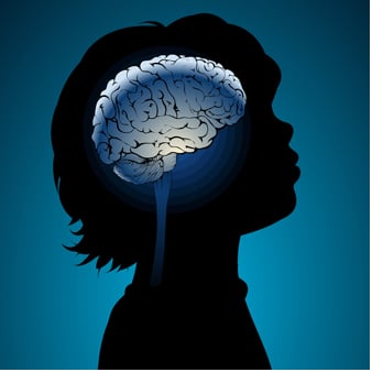 child silhouette with brain graphic
